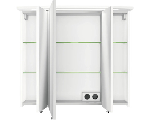 Spiegelschrank mit drei Türen, Glasablagen und Steckdosen