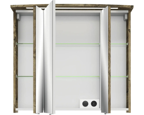 Spiegelschrank mit Holzrahmen und Glasablagen für das Badezimmer