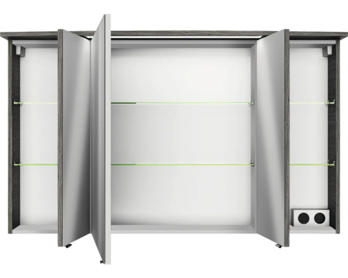 Offener Badezimmerschrank mit Glasböden