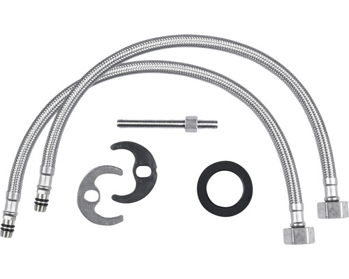 Zwei Panzerschläuche mit Schraube, Mutter, Rosette und Dichtung