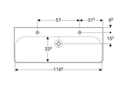 Technische Zeichnung eines Waschtisches mit Maßangaben