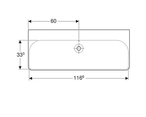 Technische Zeichnung eines Waschtischs mit Maßen