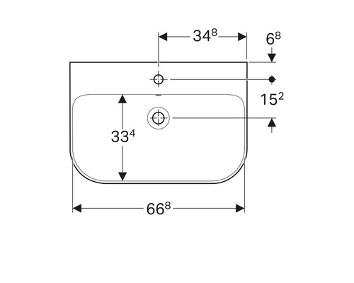 Technische Zeichnung eines Aufsatzwaschbeckens mit Maßangaben
