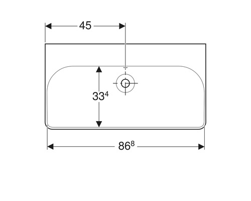 Zeichnung eines Waschtischs mit Maßangaben