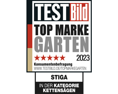 Test Bild Top Marke Garten 2023 Siegel für Stiga Kettensägen