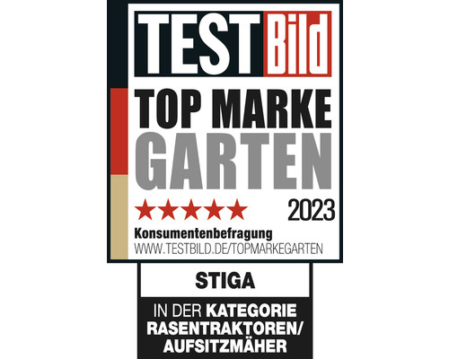 Test Bild Top Marke Garten 2023 Auszeichnung für Stiga Rasentraktoren/Aufsitzmäher