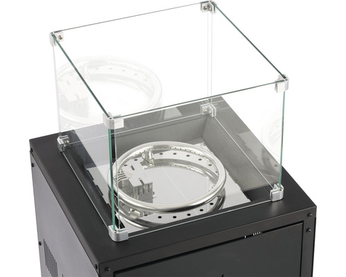 Feuertisch mit Glasaufsatz und runder Brennerabdeckung