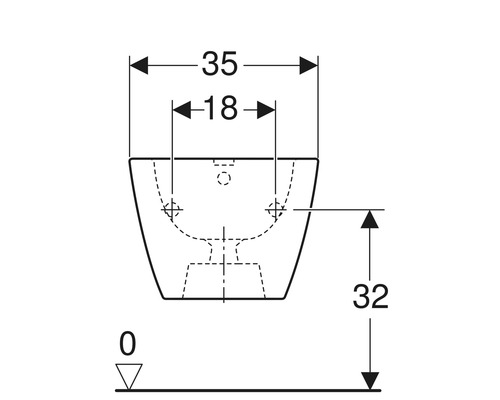 Technische Zeichnung eines Waschbeckens mit Maßangaben