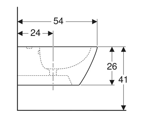 Technische Zeichnung eines Hänge-WCs mit Maßangaben