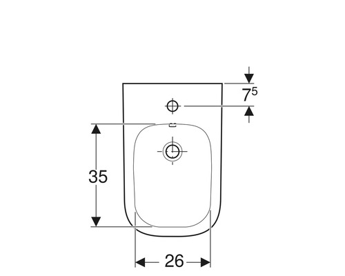 Maßzeichnung eines Bidet zur Information über seine Abmessungen