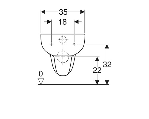 Technische Zeichnung eines wandhängenden WCs mit Maßangaben