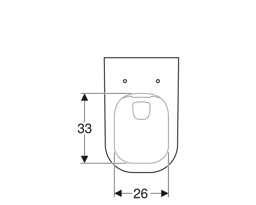 Technische Zeichnung eines Wand-WCs mit den Maßen 33 mal 26 Zentimeter.