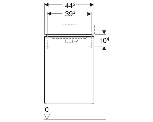 Technische Zeichnung eines Waschtischunterschranks mit Maßangaben.