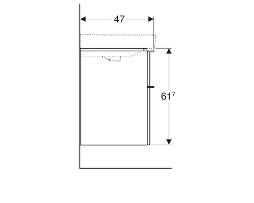 Technische Zeichnung eines Waschtischunterschranks mit Maßangaben