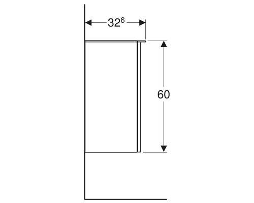 Technische Zeichnung eines Badezimmerschranks mit den Maßen 326 mal 60 Zentimeter