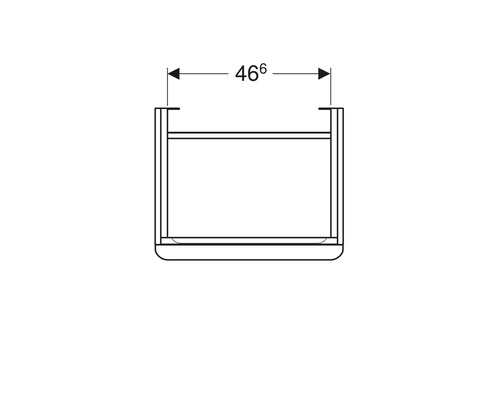 Technische Zeichnung eines rechteckigen Spülbeckens mit Breitenangabe
