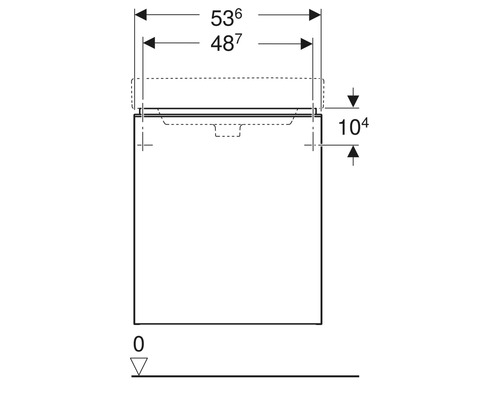 Technische Zeichnung eines Waschtischunterschranks mit Maßangaben
