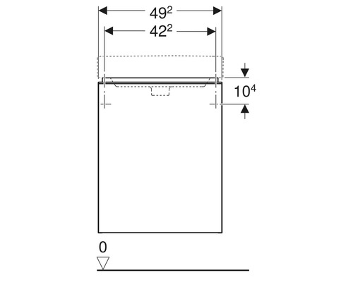 Technische Zeichnung eines Badezimmerunterschranks mit Maßangaben