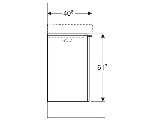 Technische Zeichnung eines Waschbeckenunterschranks mit Maßangaben