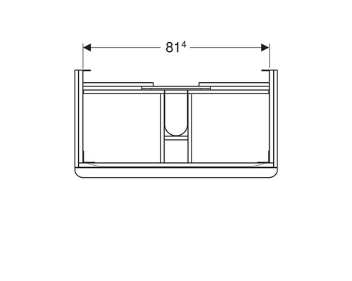 Zeichnung eines Waschtischunterschranks mit einer Breite von 814 Millimeter.