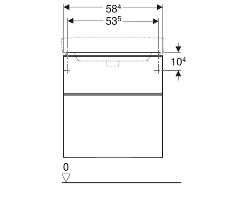 Technische Zeichnung eines Badezimmer Waschtischunterschranks mit Maßangaben
