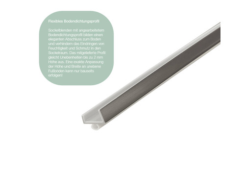Flexibles Bodendichtungsprofil zur Abdichtung von Sockelblenden.