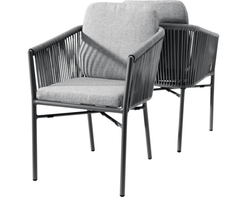 Zwei Gartensessel mit Kordelbespannung und Polster