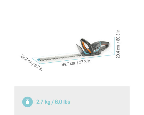 Gardena Akku-Heckenschere mit Maßangaben