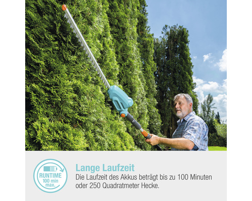 Mann schneidet Hecke mit Akku-Heckenschere