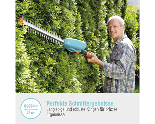 Mann schneidet Hecke mit einer Heckenschere