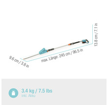 Gardena Akku-Teleskop Heckenschere mit Maßangaben