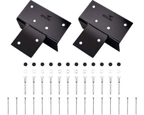 Zwei Nesling Eckverbinder mit Schrauben und Abdeckkappen