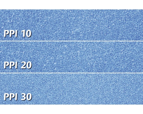 Detailaufnahme von Porenschaum mit 10 PPI, 20 PPI und 30 PPI