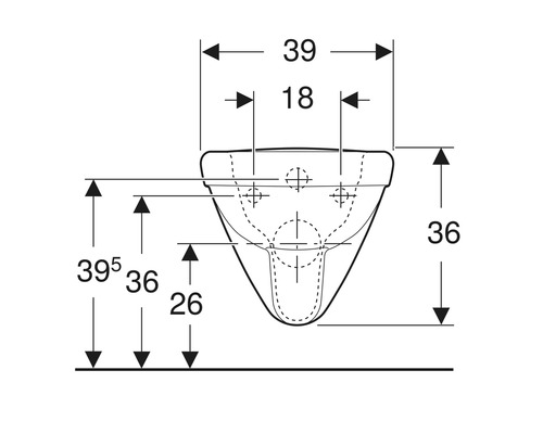 Technische Zeichnung eines Wand-WCs mit Maßangaben