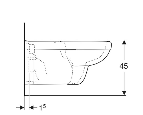 Technische Zeichnung einer wandhängenden Toilette mit Maßangaben