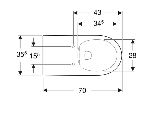 Technische Zeichnung eines Wand-WCs mit Maßen
