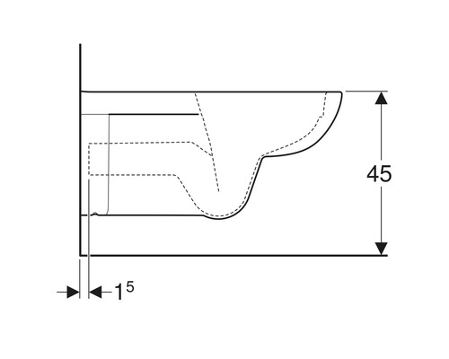 Technische Zeichnung eines Wand-WCs mit Maßangaben.