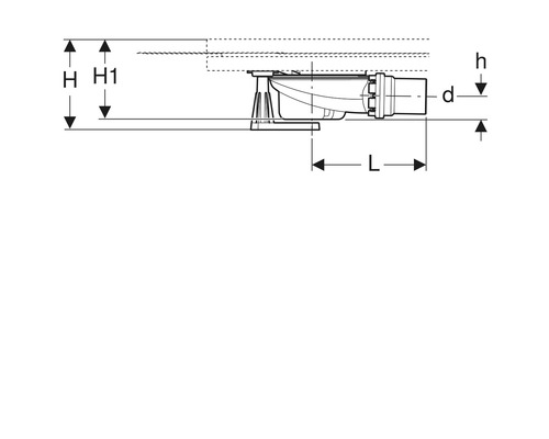 Technische Zeichnung eines Siphons mit Maßangaben