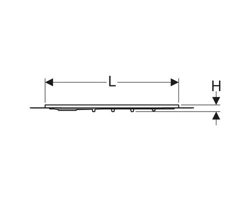 Zeichnung einer Duschrinne mit Längen- und Höhenangabe