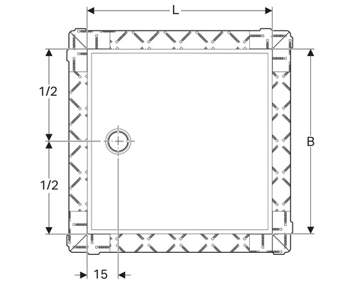 Technische Zeichnung einer Duschwanne mit Maßangaben