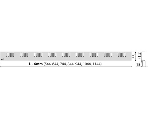Technische Zeichnung eines Lüftungsprofils mit den Längen 544 mm, 644 mm, 744 mm, 844 mm, 944 mm, 1044 mm und 1144 mm