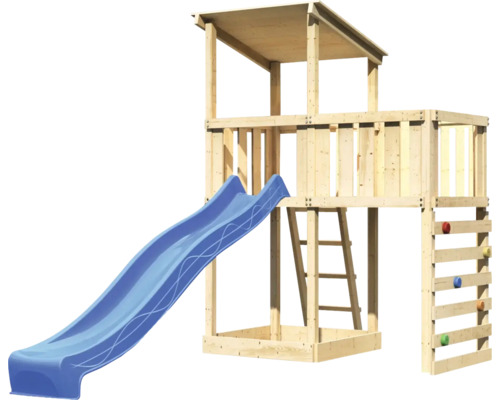 Spielturm aus Holz mit Rutsche, Leiter und Kletterwand