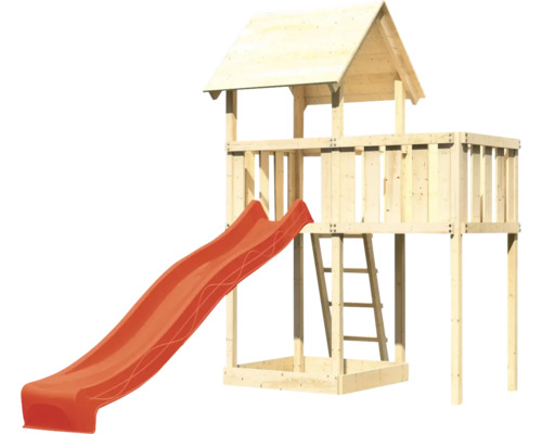 Spielturm aus Holz mit Rutsche und Leiter