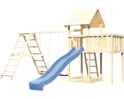 Spielturm mit Schaukel, Rutsche und Kletterleiter aus Holz