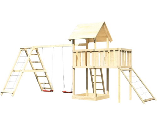 Spielturm mit Schaukel und Rutsche aus Holz für den Garten