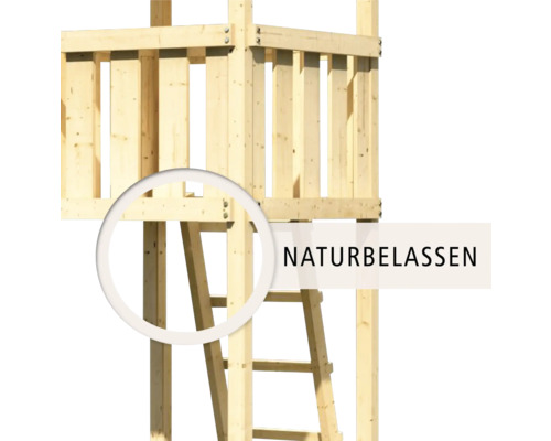 Holzspielturm mit unbehandelter Oberfläche