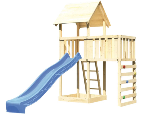 Holzspielhaus mit Rutsche, Leiter und Kletterwand