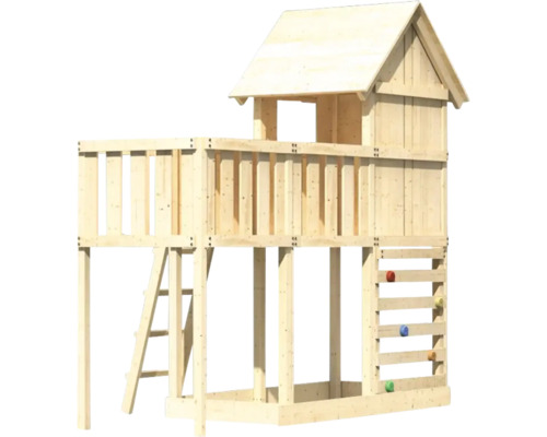 Spielturm aus Holz mit Kletterwand und Leiter für den Garten