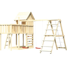 Spielturm aus Holz mit Schaukel, Kletterwand und Leiter