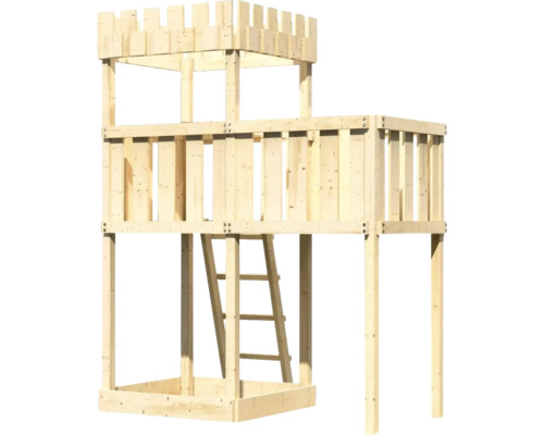 Spielturm aus Holz mit Leiter und Sandkasten